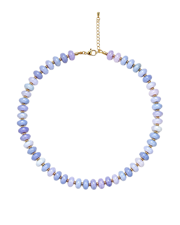 Candy Unicolor Necklace con jade lavanda azul natural y baño de oro 18K