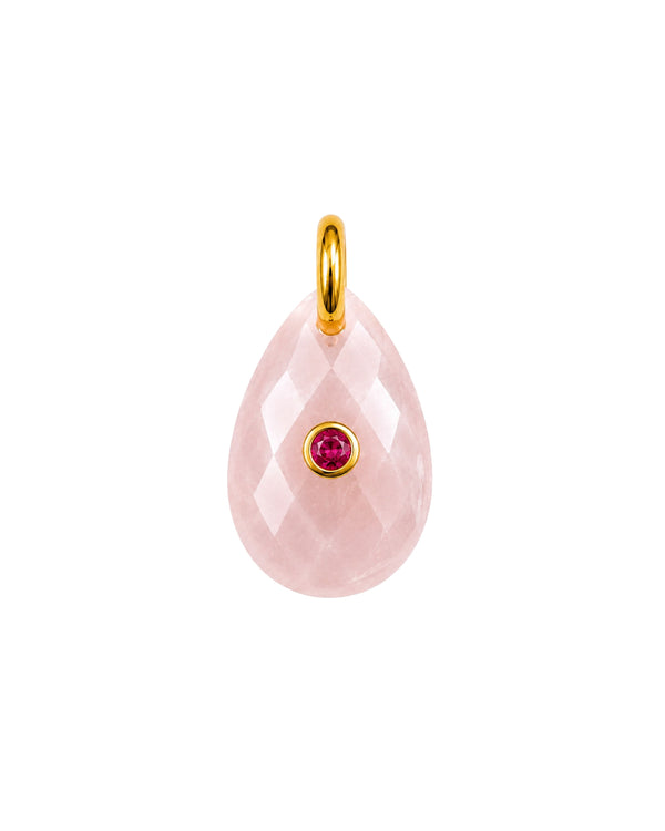 Charm Luna Round con cuarzo rosa natural y baño de oro 18K