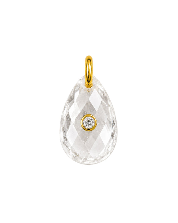 Charm Luna Round con piedra luna blanca natural y baño de oro 18K