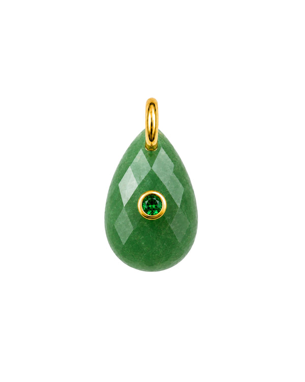 Charm Luna Round con calcedonia verde natural y baño de oro 18K