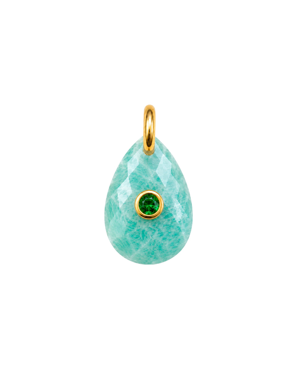 Charm Luna Round con aventurina verde natural y baño de oro 18K