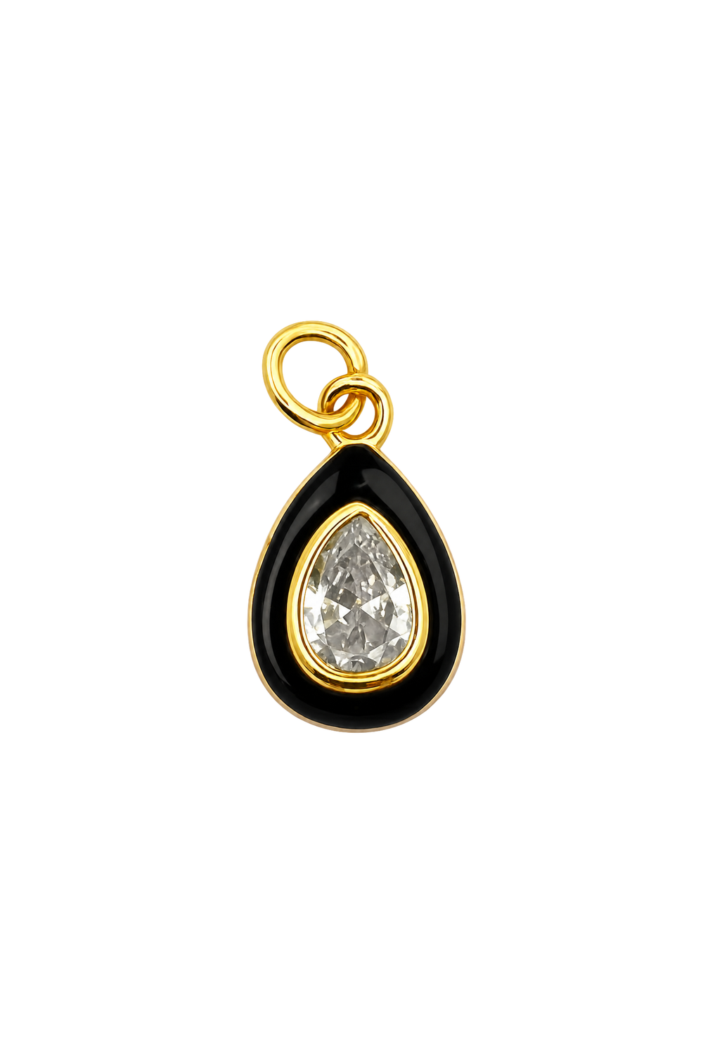 Charm gota esmaltada negra con zirconia y baño de oro 18K