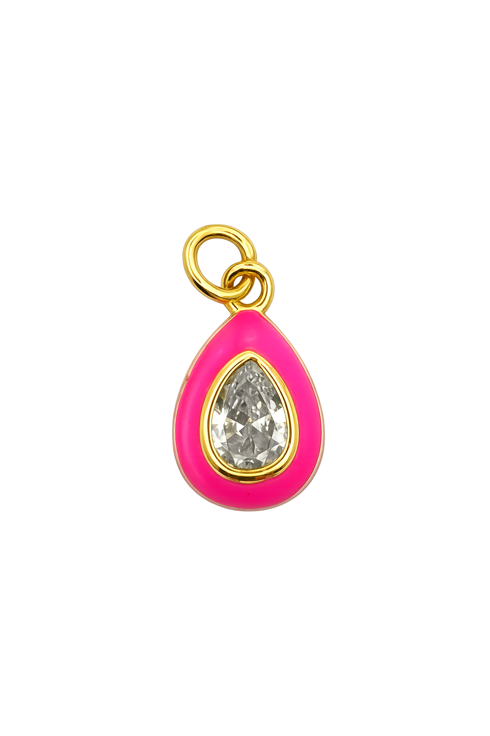Charm gota esmaltada rosa con zirconia y baño de oro 18K