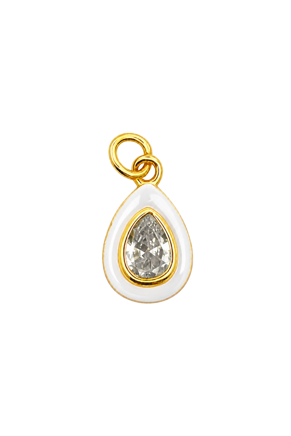 Charm gota esmaltada blanca con zirconia y baño de oro 18K