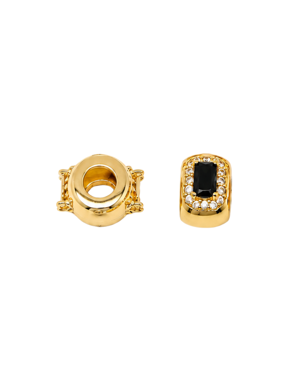 Charm espaciador zirconia baguette negro con baño de oro 18K