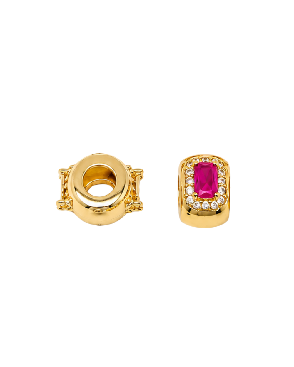 Charm espaciador zirconia baguette vino con baño de oro 18K