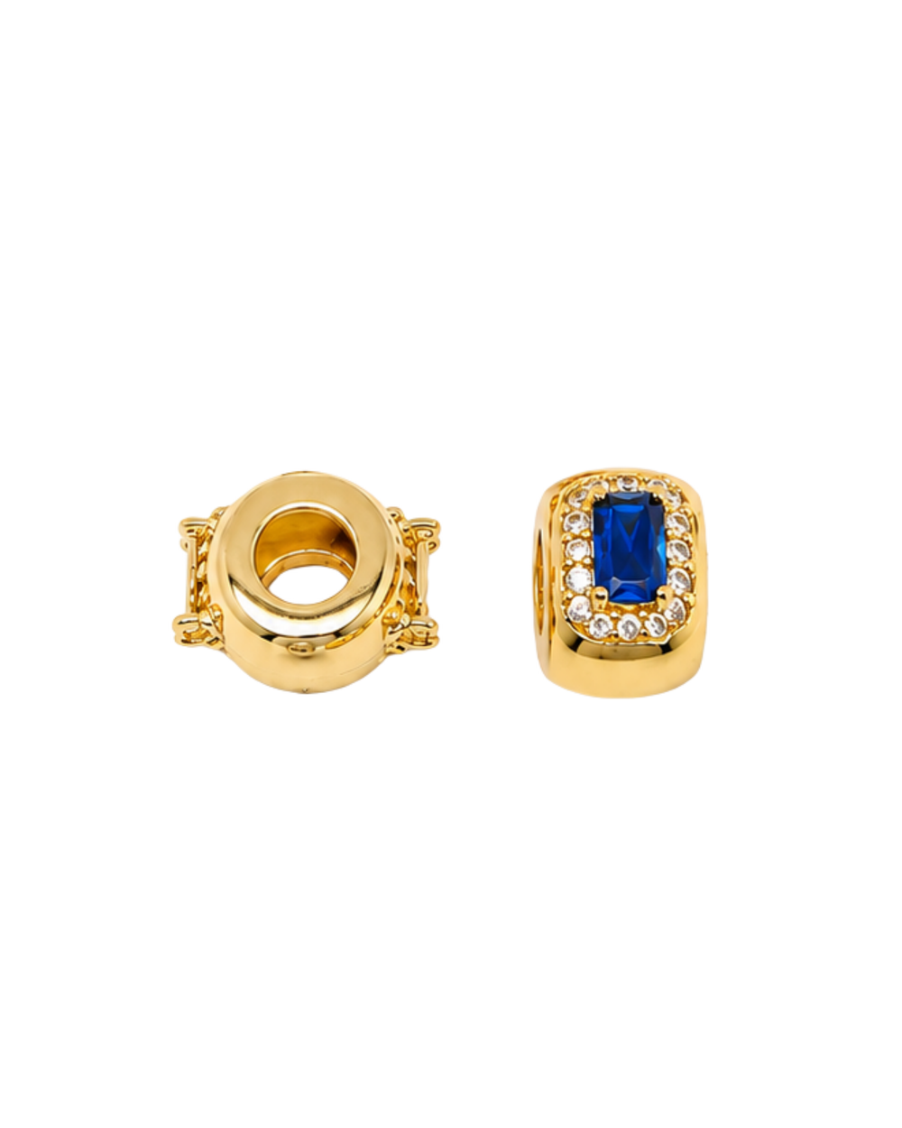 Charm espaciador zirconia baguette azul con baño de oro 18K