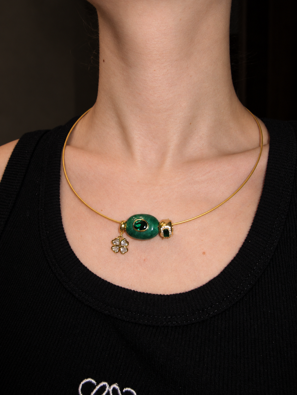 Gemstone Pass-Through Charm Ágata Verde