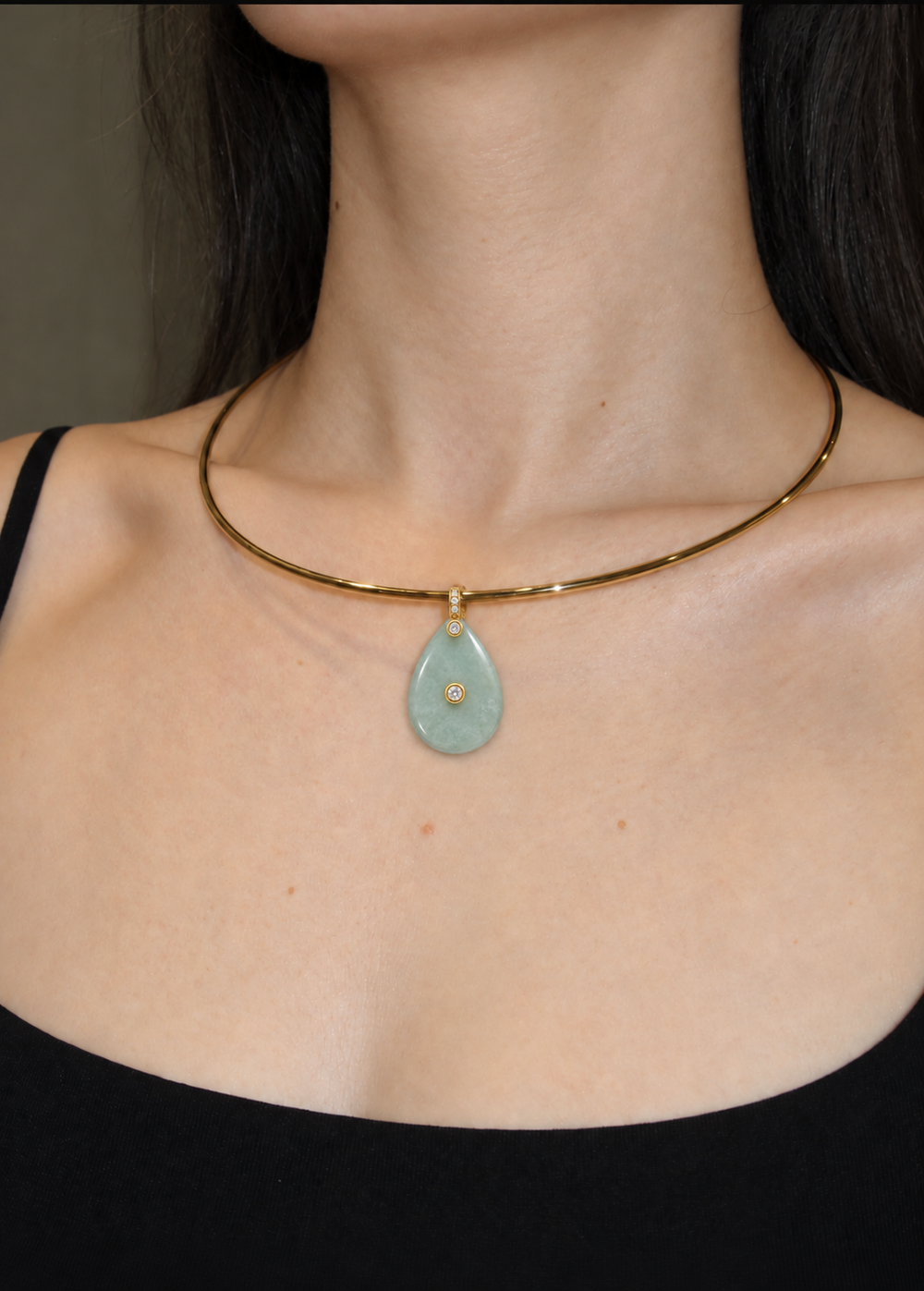 Natural Stone Teardrop Charm Calcedonia Verde