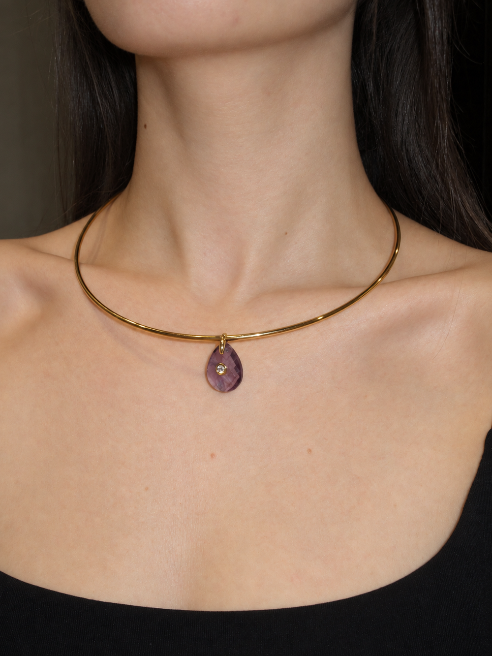 Luna Round Natural Stone Charm Amatista