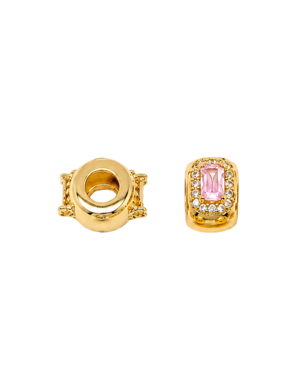 Charm espaciador zirconia baguette rosa con baño de oro 18K